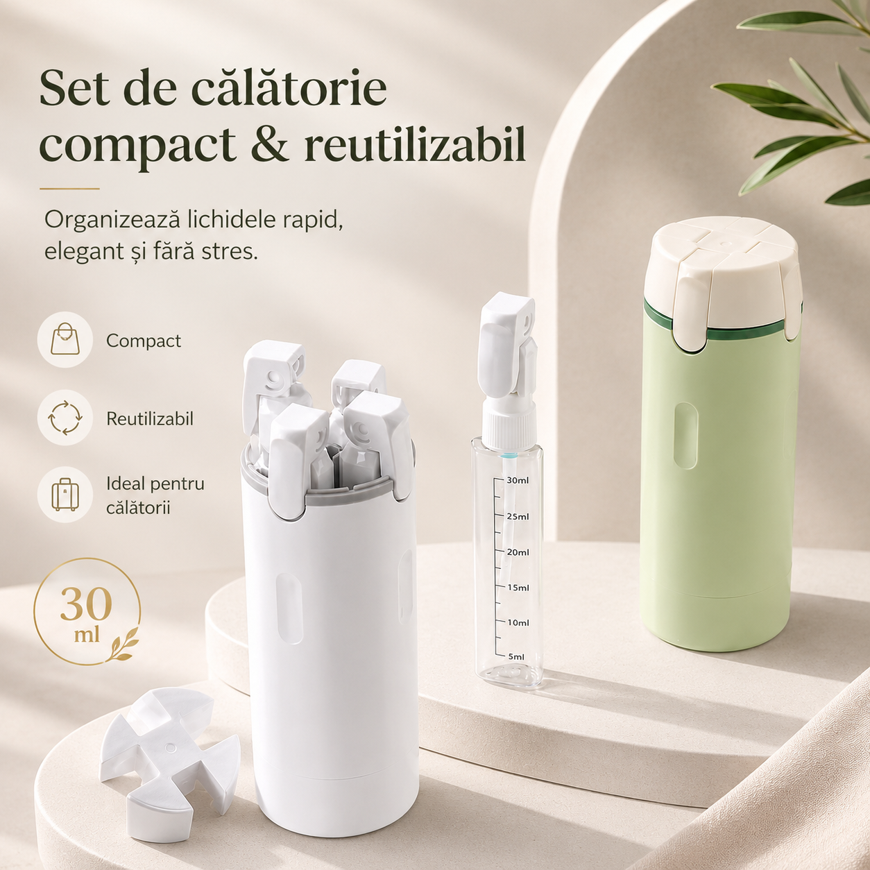 Recipient de calatorie 4 în 1, reincarabil, dispenser